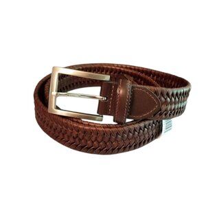 J & M Brown Braided Leather Belt, Size 38, NWT, Silver Tone Buckle
